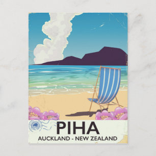 Postal Cartel de viaje vintage de Piha Nueva Zelanda