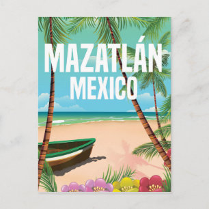 Postal Cartel de viaje vintage de playa Mazatlán México