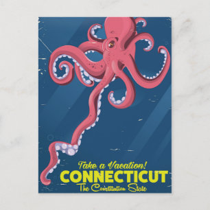 Postal Cartel de viaje vintage de pulpo de Connecticut EE
