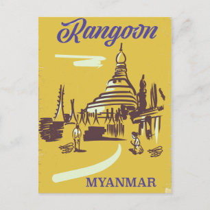 Postal Cartel de viaje vintage de Rangún Myanmar