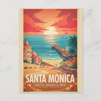 Postal Cartel de viaje vintage de Santa Mónica Pier Calif