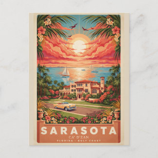 Postal Cartel de viaje vintage de Sarasota Ca' d'Zan Flor