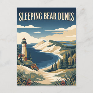 Postal Cartel de viaje vintage de Sleeping Bear Dunes Mic
