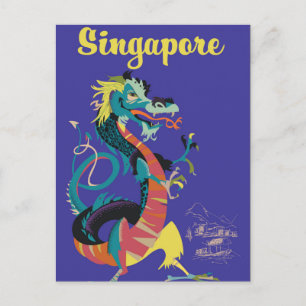 Postal Cartel de viaje vintage del dragón de Singapur