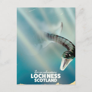 Postal Cartel de viaje vintage del monstruo de Loch Ness