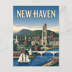 Postal Cartel de viaje vintage del puerto de New Haven Co