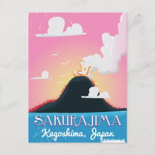 Postal Cartel de viaje vintage del volcán Sakurajima Japó