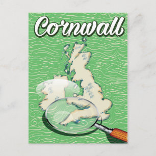 Postal cartel de viaje vintage mapa de cornwall