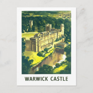 Postal Cartel de viaje vintage para el castillo de Warwic