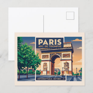 Postal Cartel de viaje vintage París Arco de Triunfo