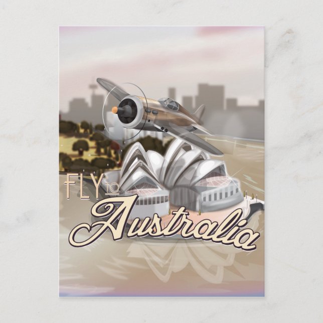 Postal Cartel de viaje vintage Vuela a Australia (Anverso)