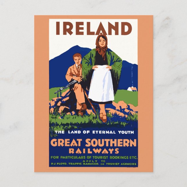 Postal Cartel de Viajes de Irlanda de Vintage (Anverso)