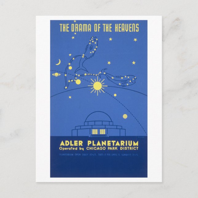 Postal Cartel de Viajes de la Antigua Chicago: Planetario (Anverso)