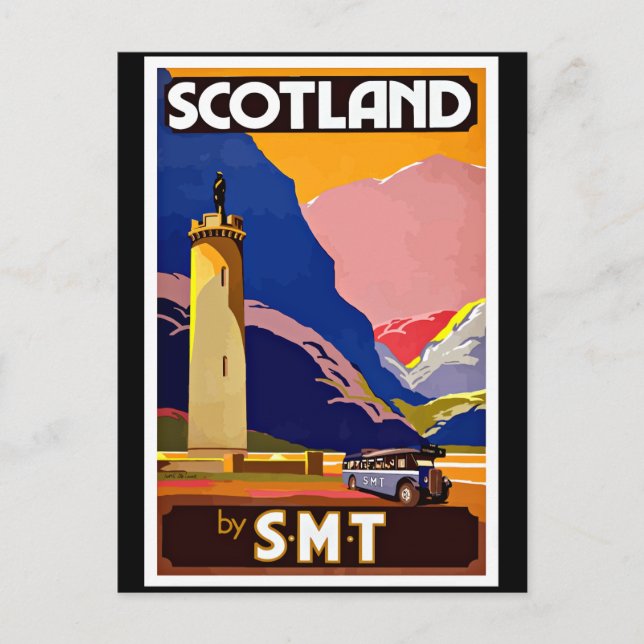 Postal Cartel de Viajes de la Vieja Escocia, (Anverso)