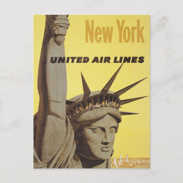 Postal Cartel De Viajes Para Nueva York, United Air Lines (Anverso)