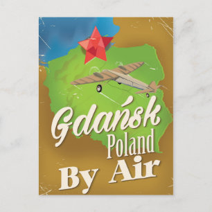 Postal Cartel de vuelo vintage de Gdańsk Polonia