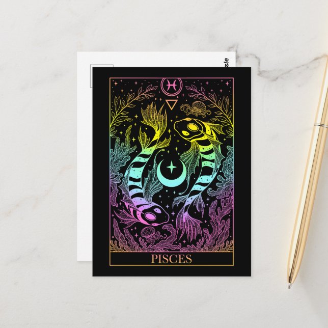 Postal Cartel de Zodiac Pisces Tarot (Anverso/Reverso In Situ)