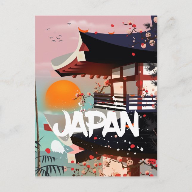 Postal Cartel del edificio de Japón al atardecer (Anverso)