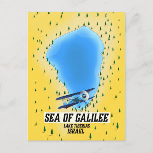 Postal Cartel del mapa del Mar de Galilea Israel