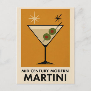 Postal Cartel estilo moderno de mediados de siglo Martini