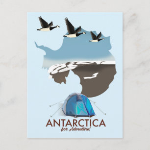 Postal Cartel mapa de la Antártida para viajes de aventur