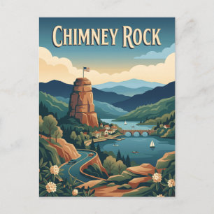 Postal Cartel Retro de Chimney Rock North Carolina Montañ