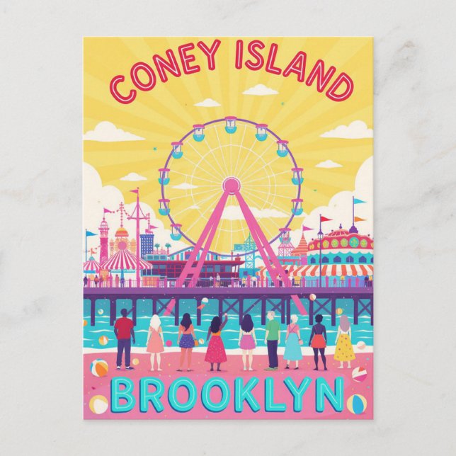 Postal Cartel Retro de Coney Island Brooklyn (Anverso)