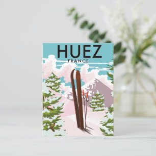 Postal Cartel retro de esquí de Huez Francia
