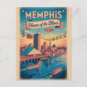Postal Cartel retro de Memphis Tennessee Hogar del Blues 