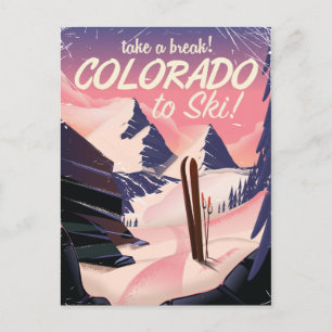 Postal Cartel retro de viaje de esquí en Colorado