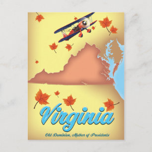 Postal cartel retro de viaje mapa del estado de Virginia