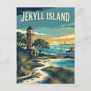 Postal Cartel retro vintage de la isla Jekyll Georgia Coa