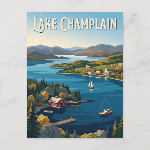 Postal Cartel vintage de barco de vela del lago Champlain