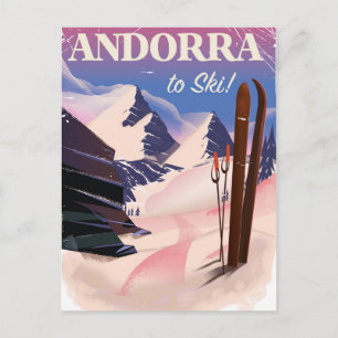 Postal Cartel vintage de esquí de Andorra