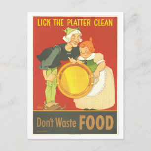 Postal Cartel vintage de guerra "No desperdicies comida"