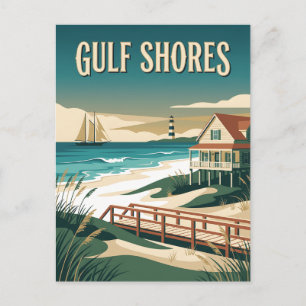 Postal Cartel vintage de la costa de la playa de Gulf Sho