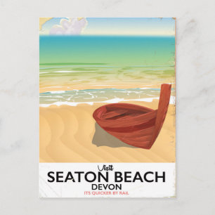 Postal Cartel vintage de la playa de Seaton Devon