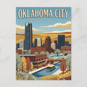 Postal Cartel vintage de la silueta de Oklahoma City Down