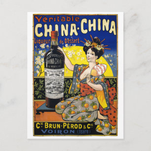 Postal Cartel vintage de licor de China Francia