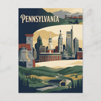 Postal Cartel vintage de monumentos históricos de Pensilv