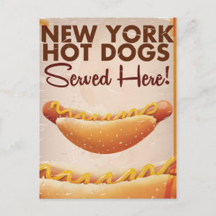 Postal Cartel vintage de perrito caliente de Nueva York