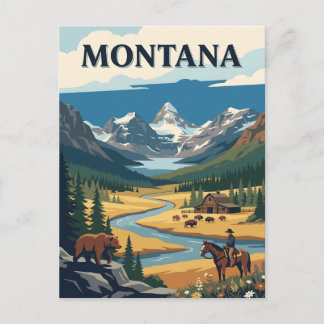 Postal Cartel vintage de rancho de bisontes de Montana Mo