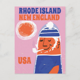 Postal cartel vintage de Rhode Island, pescador de Nueva