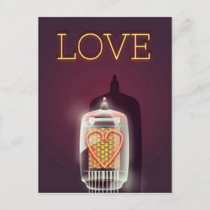 Postal Cartel vintage de tubo Nixie 'Amor'