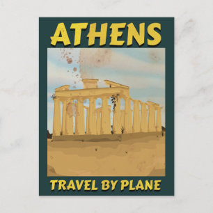 Postal Cartel vintage de viaje a Atenas