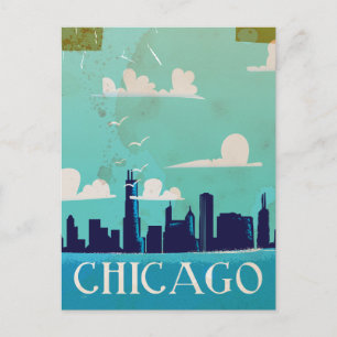 Postal Cartel vintage de viaje a Chicago