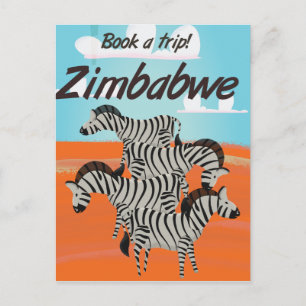 Postal Cartel vintage de viaje de cebra de Zimbabue