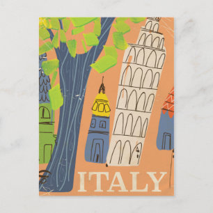 Postal Cartel vintage de viaje torre inclinada de Pisa