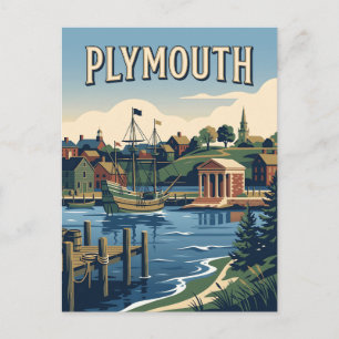 Postal Cartel vintage del puerto de Plymouth Massachusett