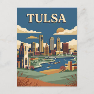 Postal Cartel vintage del skyline Art Deco de Tulsa Oklah